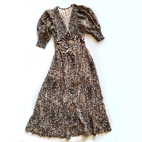 Free People String Of Hearts Maxi Dress Printed Smocked V Neck Button down Sz S - Picture 2 of 7